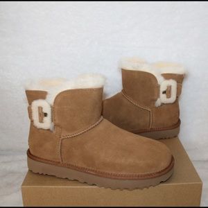 Ugg Mini Bailey Fluff Buckle Suede Shearling Boots